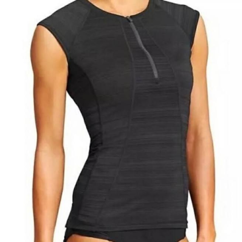 Athleta Black Sleeveless Zip-Front Active Tank